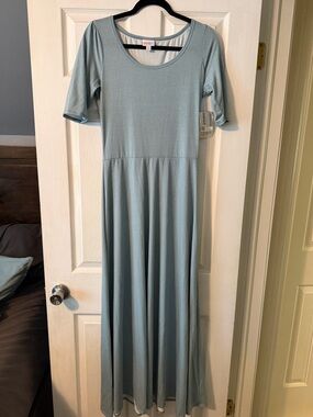 LuLaRoe Pale Blue Maxi Dress - Scoop Neck, Short Sleeve